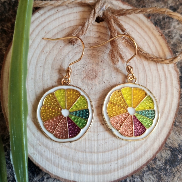 Rainbow Fruit Slice Earrings - Picture 2 of 3
